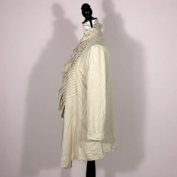 August Silk Ruffle Detail Cardigan Tan S - Picture 5 of 7